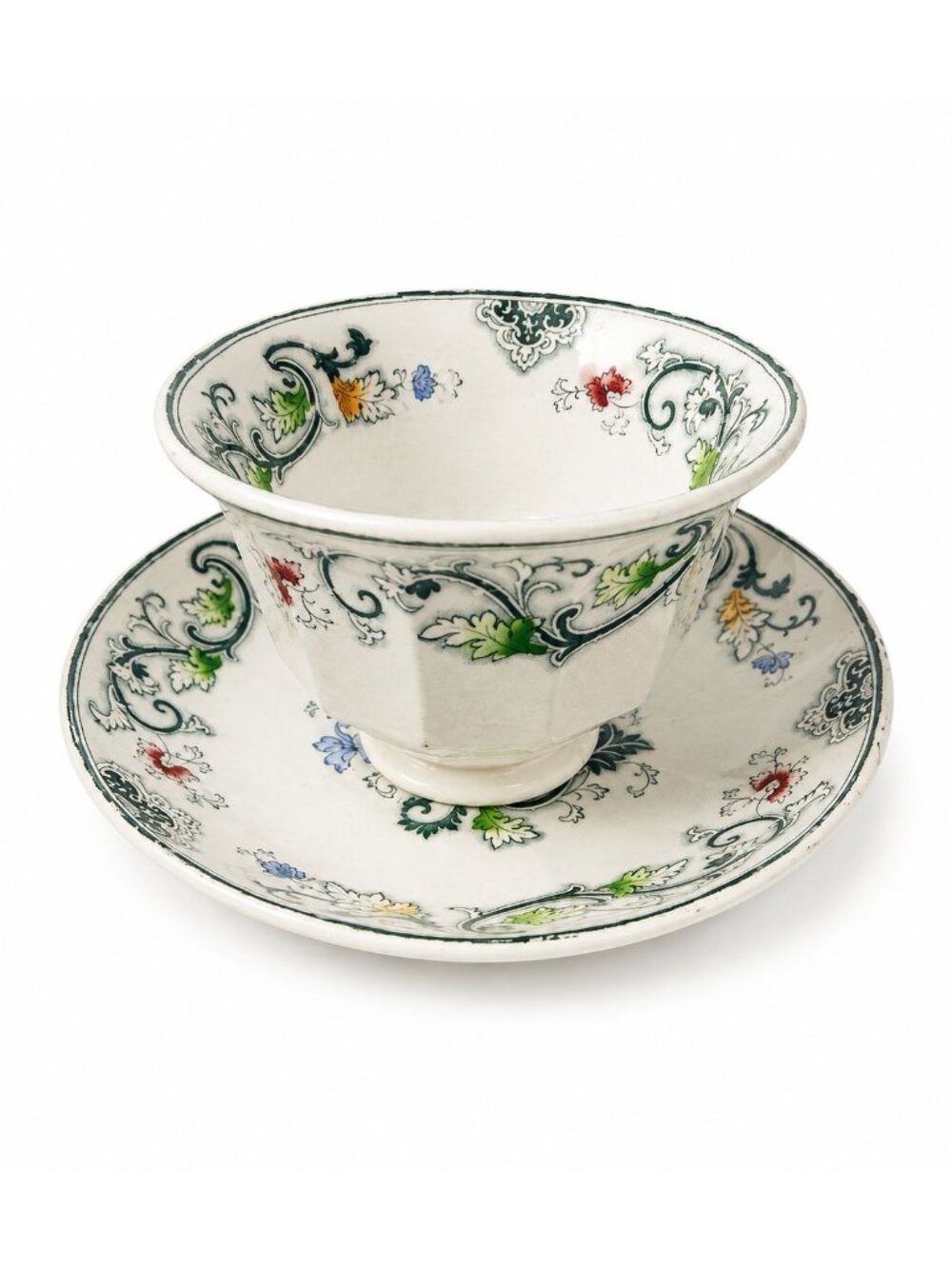 Transferware Tea Bowl and Cup Antique Blue Green Francis Morley Aurora  Stafford